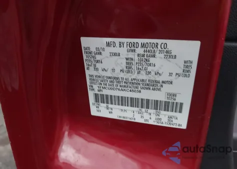 2010 Ford Escape Xlt from USA, damaged, VIN 1FMCU0D76AKC45038